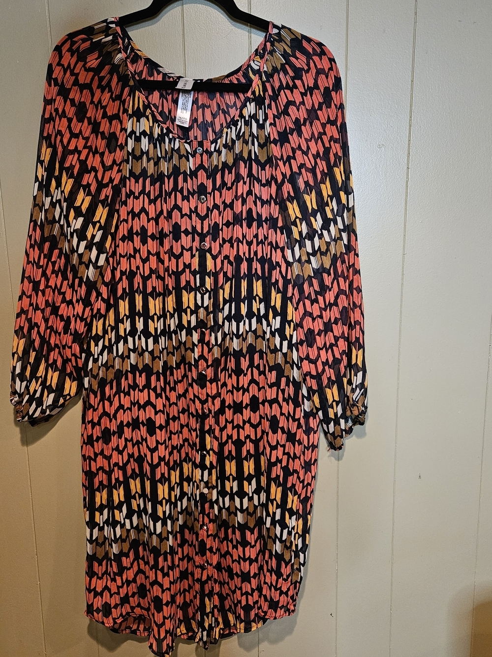 Pure Energy Chain Print Dress Size 1X, Red Gold Navy Scarf  Midi Dress w Slip